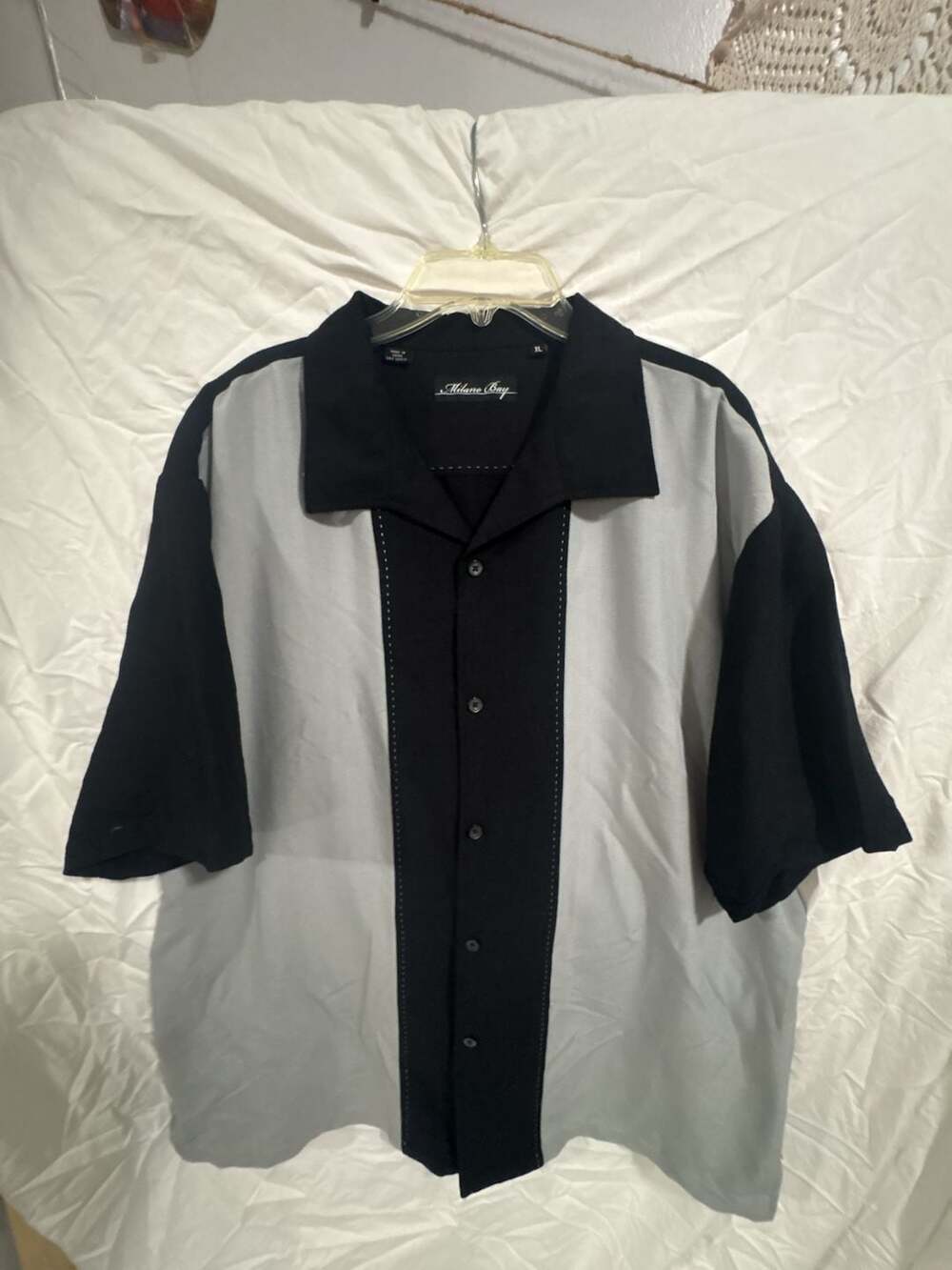 Milano Bay Men's Short Sleeve Retro Color Block Bowling Camp Shirt Black/Grey XL